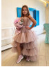 Mauve Ruched Tulle High Low Beach Flower Girl Dress